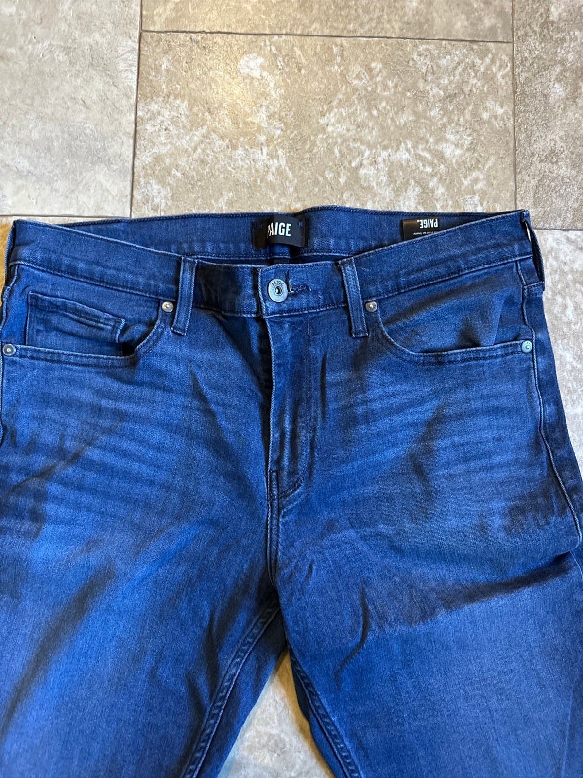 Paige Mens Federal Slim Straight Leg Jeans 34 Mid Rise Dark Wash Blue EUC!! - Thumbnail 2