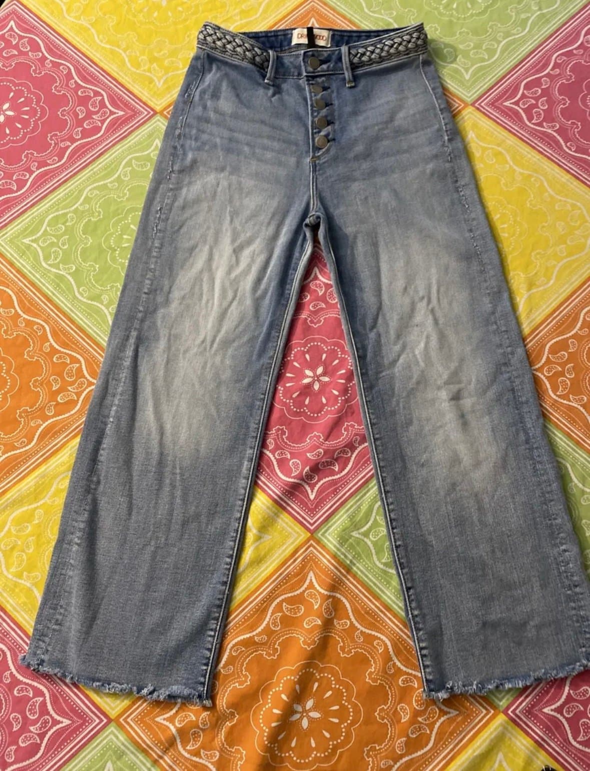 Free People Driftwood Charlee Braided Waist Cropped Jeans Size 25 Inseam 24.5” - Thumbnail 2