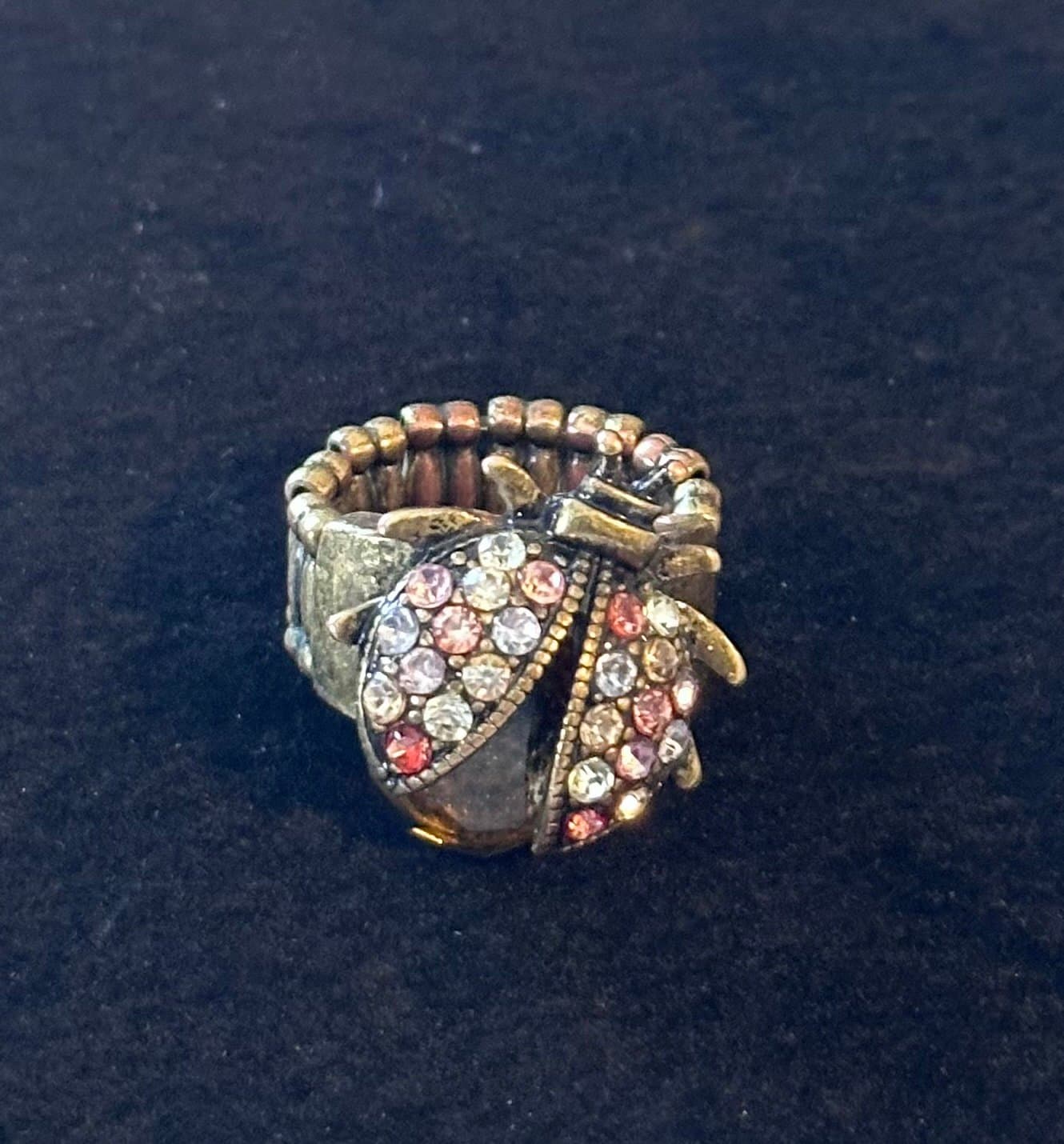 Women Rusty Gold Fashion Ring Metal Elastic Band Lady Bug Beetle Insect Jewelry - Thumbnail 2