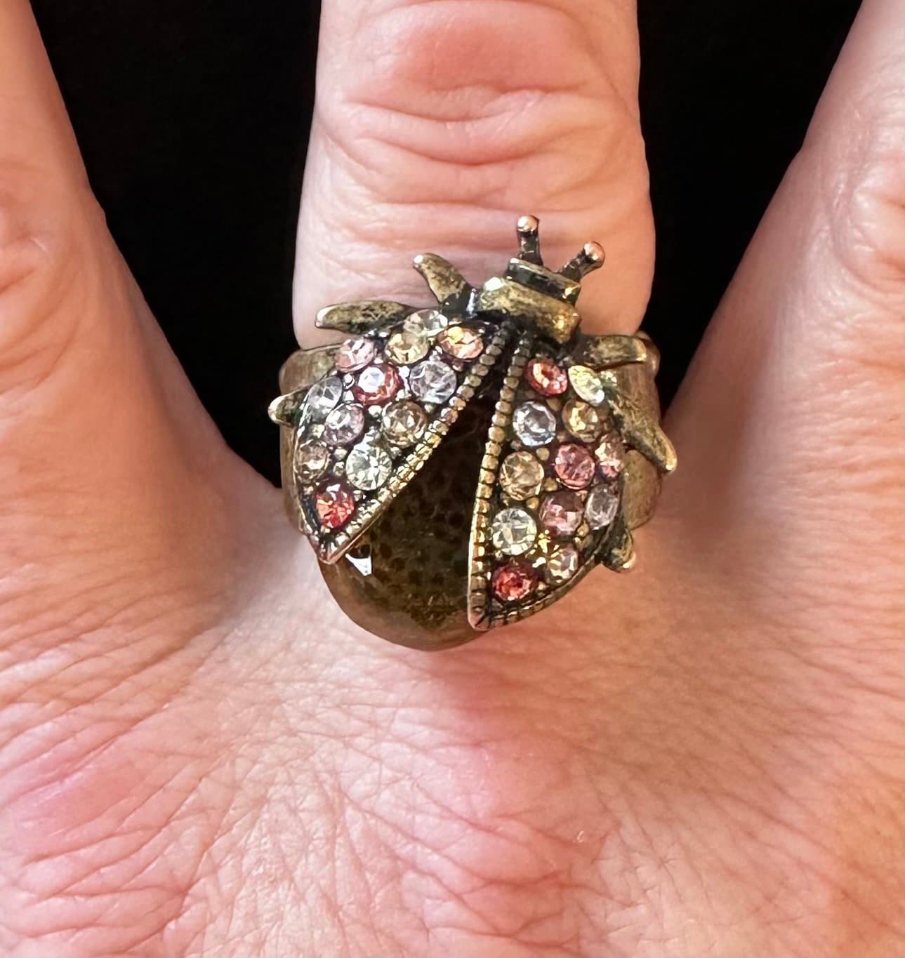 Women Rusty Gold Fashion Ring Metal Elastic Band Lady Bug Beetle Insect Jewelry - Thumbnail 5