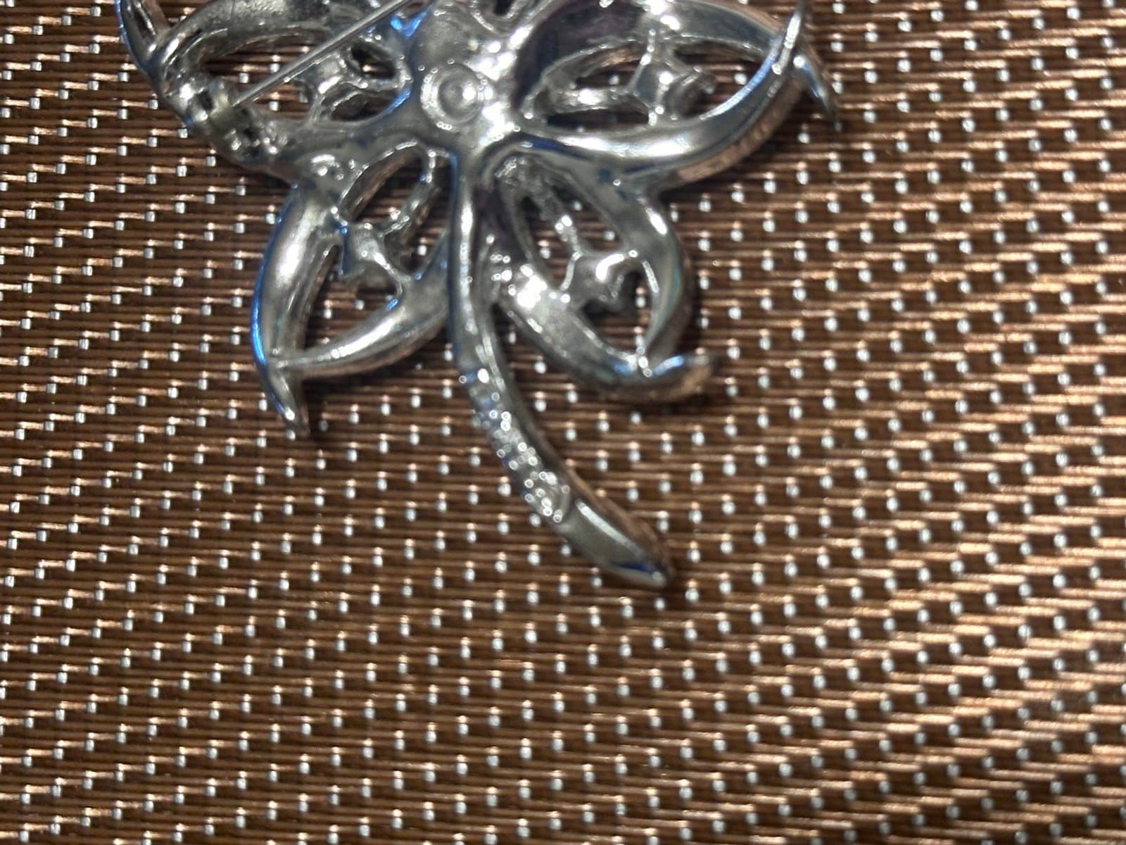 Vintage Silver Toned Diamond Flower Brooch, Costume - Thumbnail 4