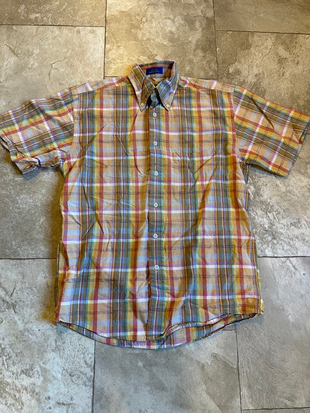 Vintage PENDLETON Shirt Mens Small Button Up Plaid Short Sleeve Orange - Thumbnail 4