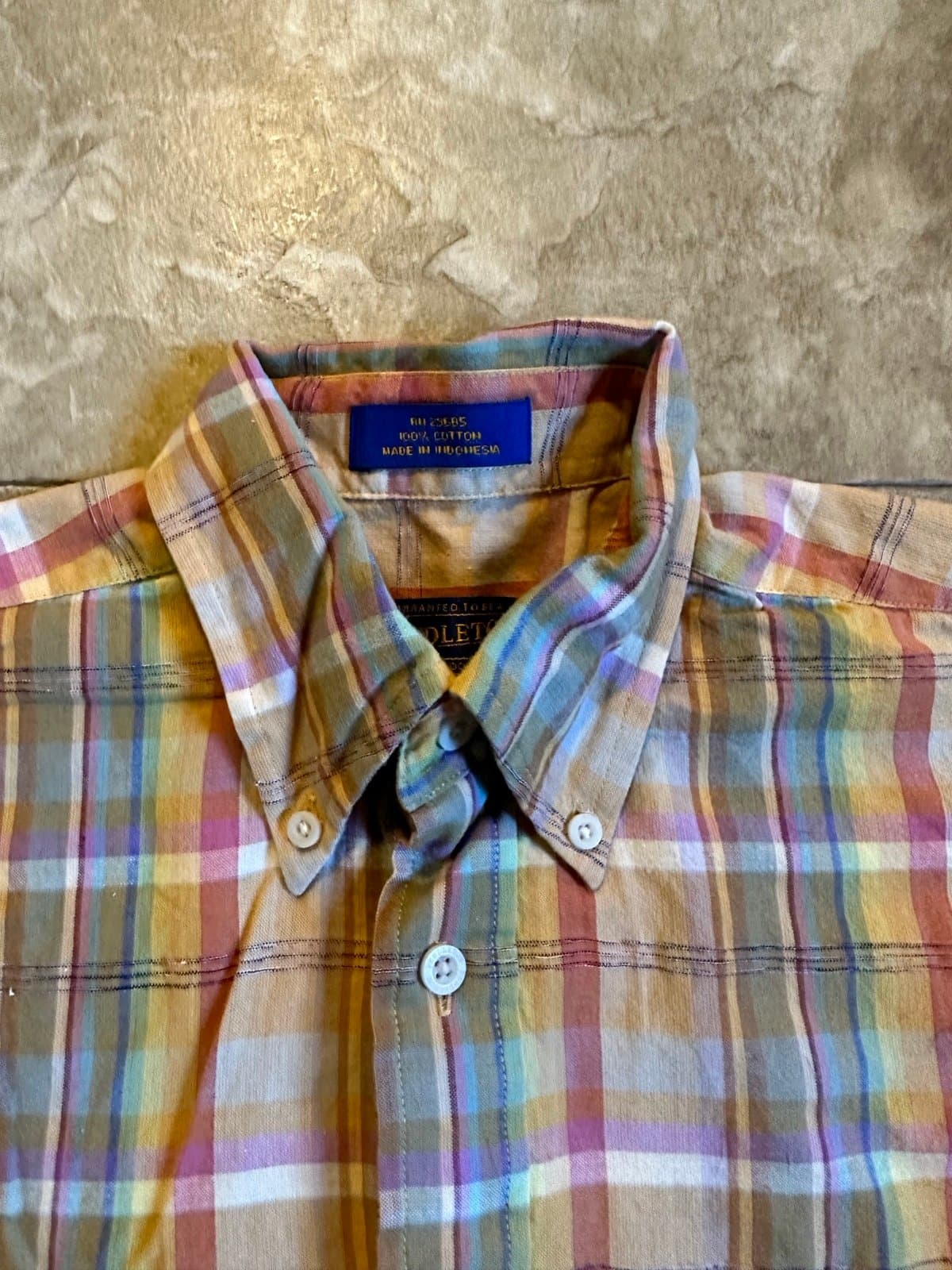 Vintage PENDLETON Shirt Mens Small Button Up Plaid Short Sleeve Orange - Thumbnail 2