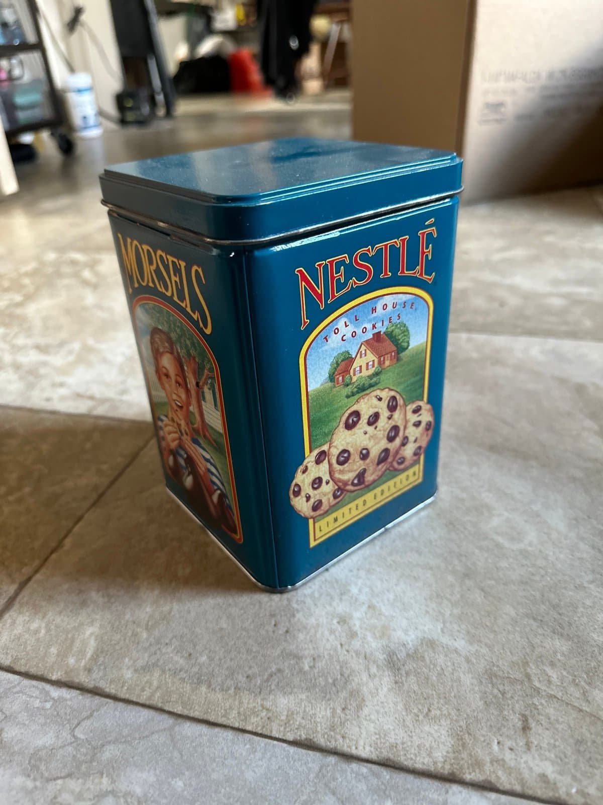 Vintage 1980’s Limited Edition Tin Can Box Nestle Toll House Morsels Cookie Jar