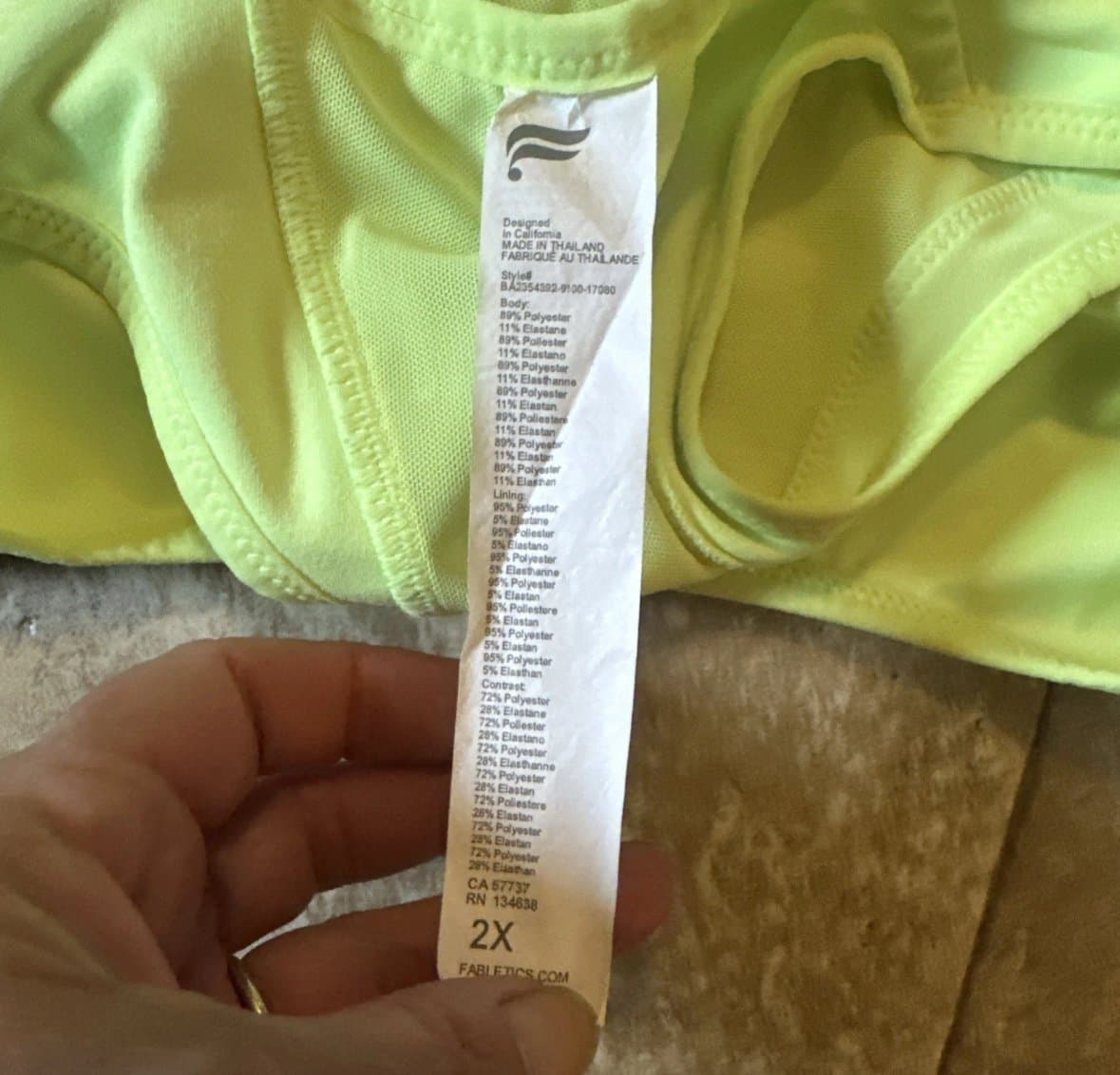 Fabletics Belle Racerback High Impact Sports Bra 2X Neon Yellow/Safety Green EUC - Thumbnail 3