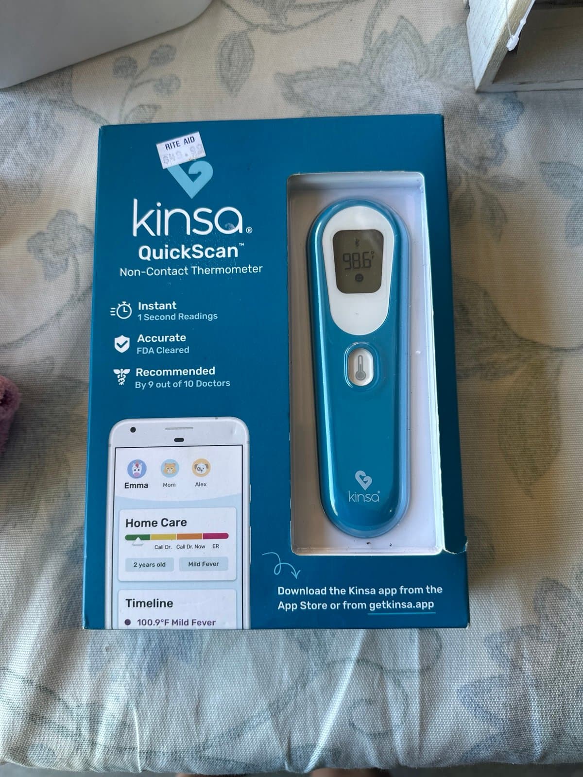 Kinsa Quick Scan Non-Contact Smart Thermometer Smartphone App 1 Second Readin