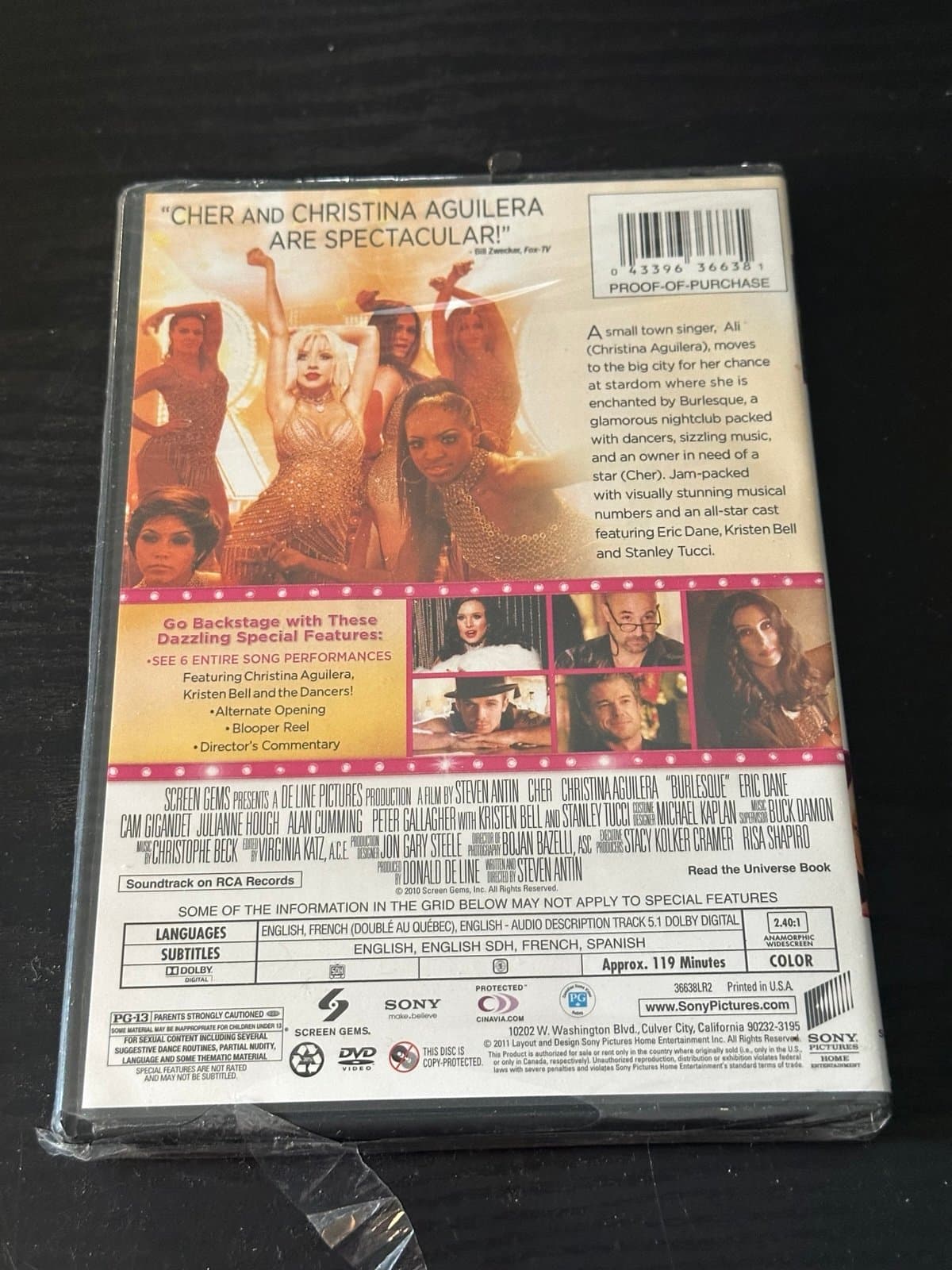 Burlesque DVD 2010 Musical Drama Film Cher Christina Aguilera New Sealed - Thumbnail 3