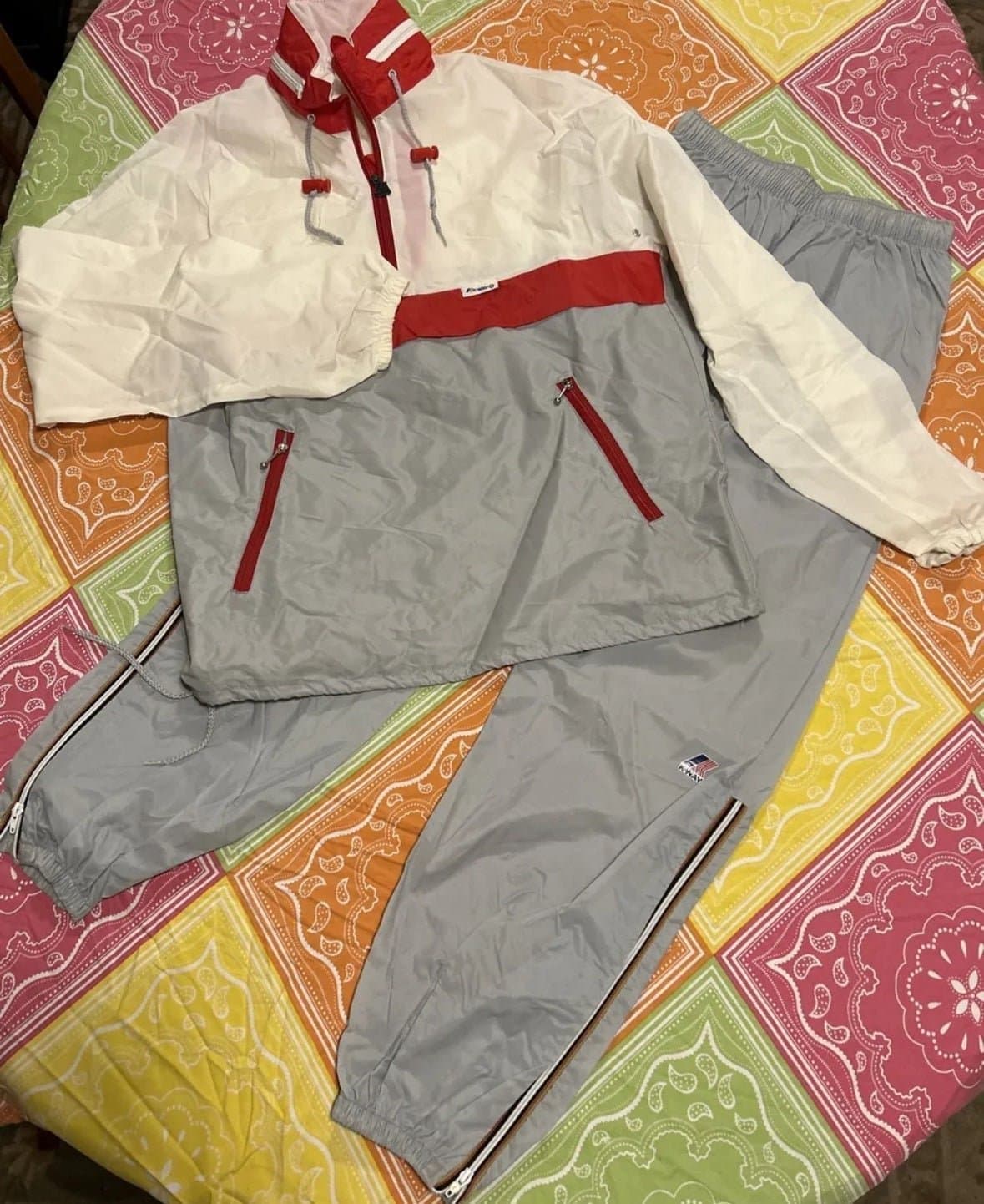 Vintage K-Way Lightweight Track Suit Jacket Pants Size 7 Small Hoodie Pullover