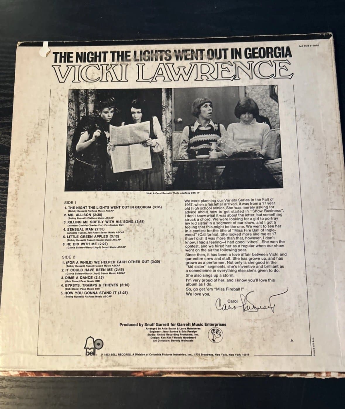 VICKI LAWRENCE - THE NIGHT THE LIGHTS WENT OUT IN GEORGIA, BELL 1120, LP, 1973. - Thumbnail 2