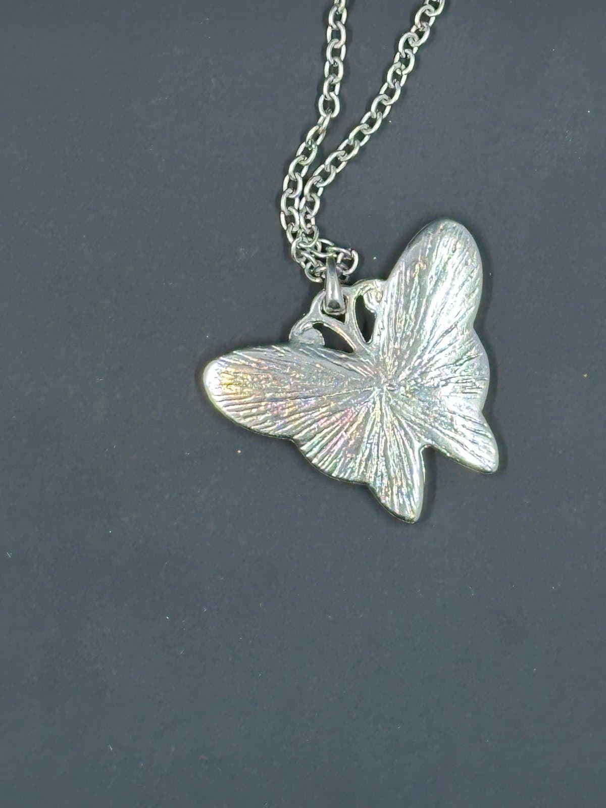 Blue Green Silver Luminous Butterfly Necklace for Women, 18” - Thumbnail 3