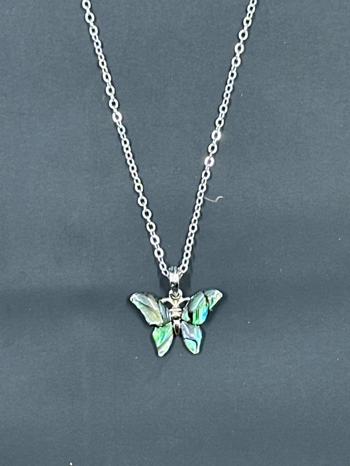 Vintage Beautiful Irradescent Women's Silver Butterfly Necklace