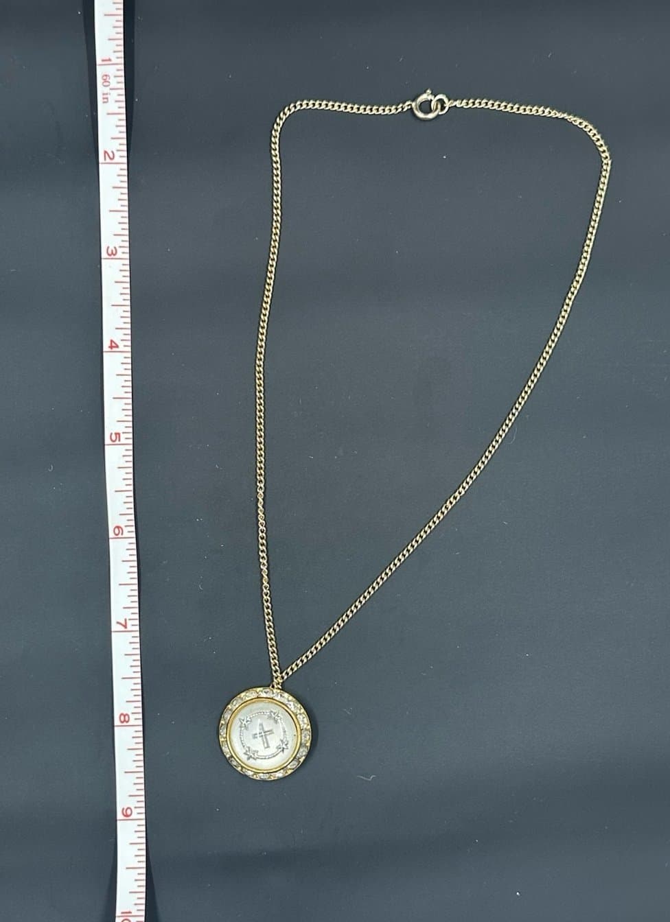 Vintage Religious Resin Cross, Diamond Gold Toned Necklace - Thumbnail 3