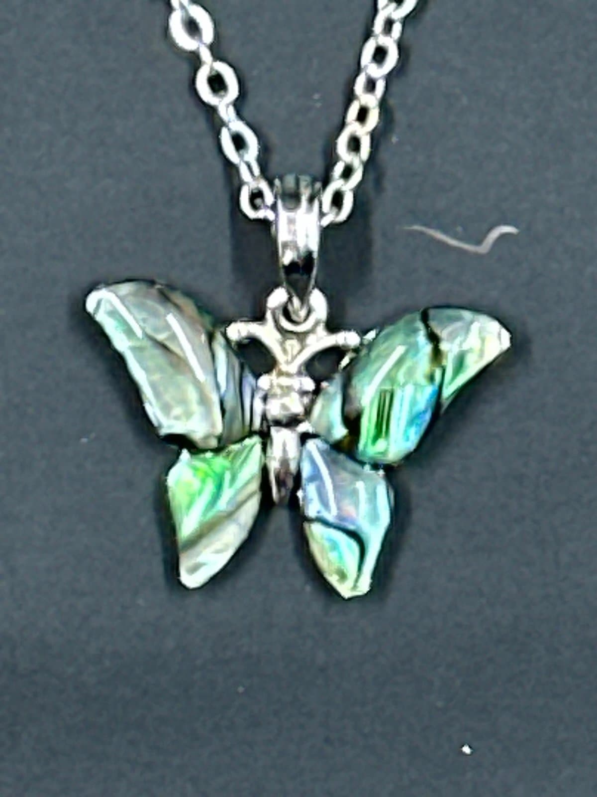 Vintage Beautiful Irradescent Women's Silver Butterfly Necklace - Thumbnail 2