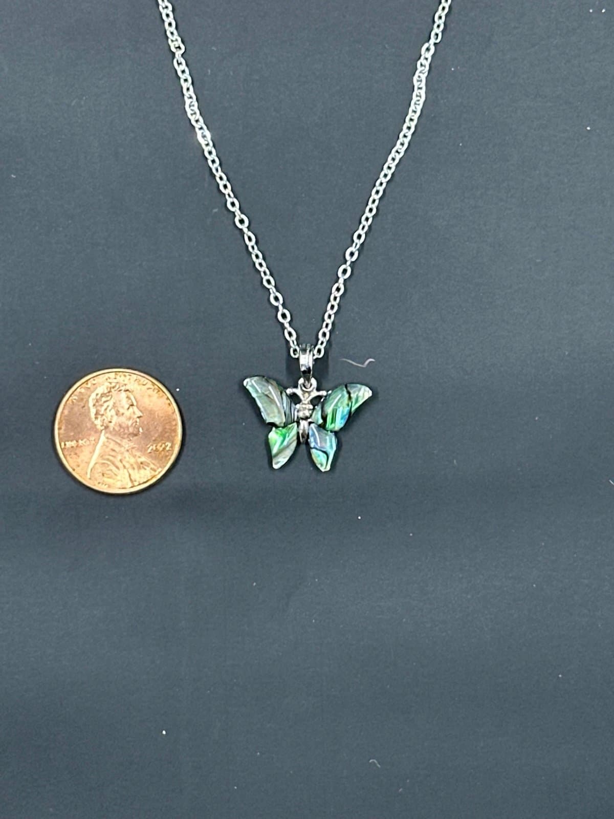 Vintage Beautiful Irradescent Women's Silver Butterfly Necklace - Thumbnail 3