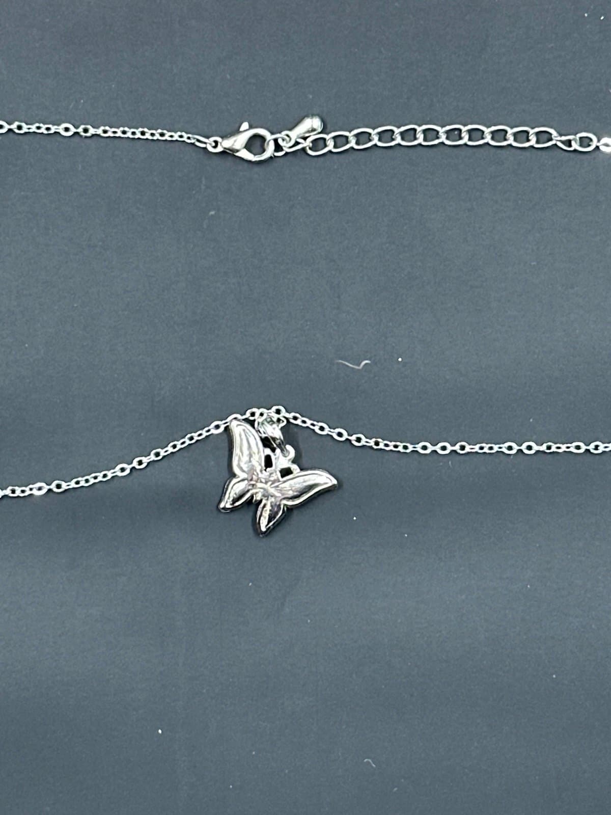 Vintage Beautiful Irradescent Women's Silver Butterfly Necklace - Thumbnail 5