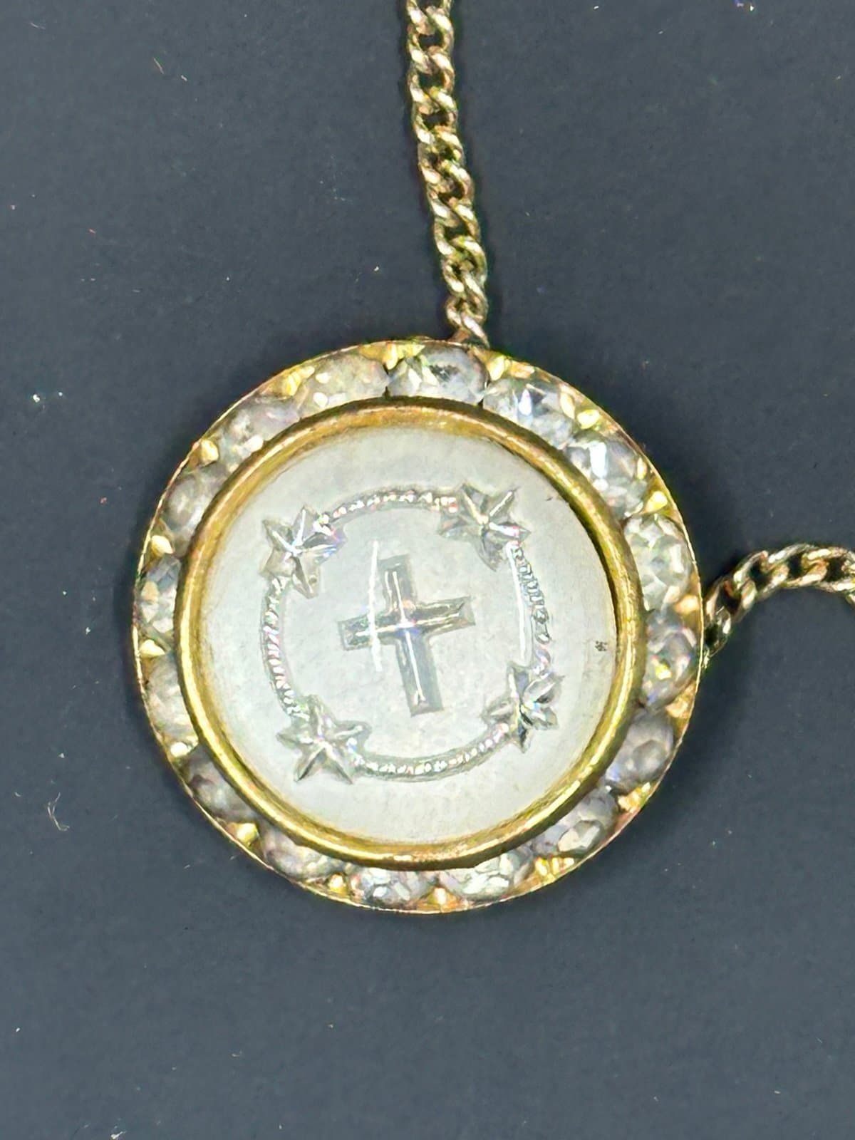 Vintage Religious Resin Cross, Diamond Gold Toned Necklace