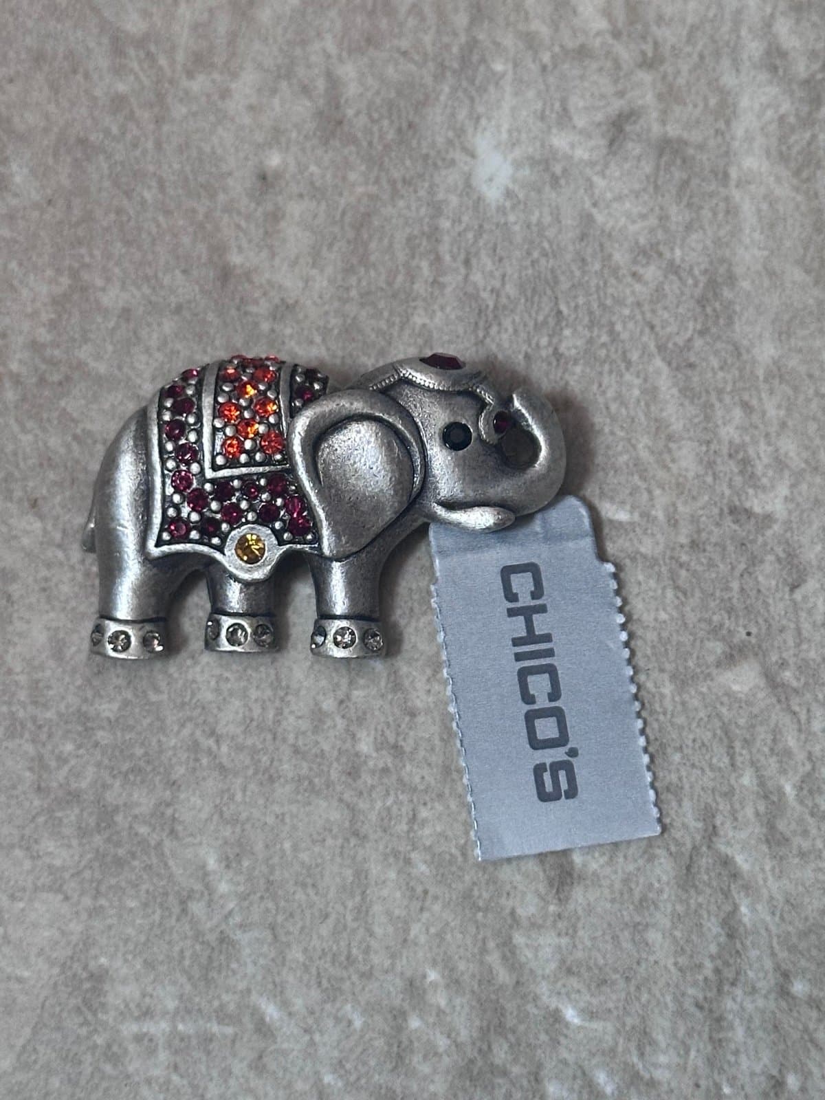 NWT Chico's Elephant Brooch Multicolor Silver Tone