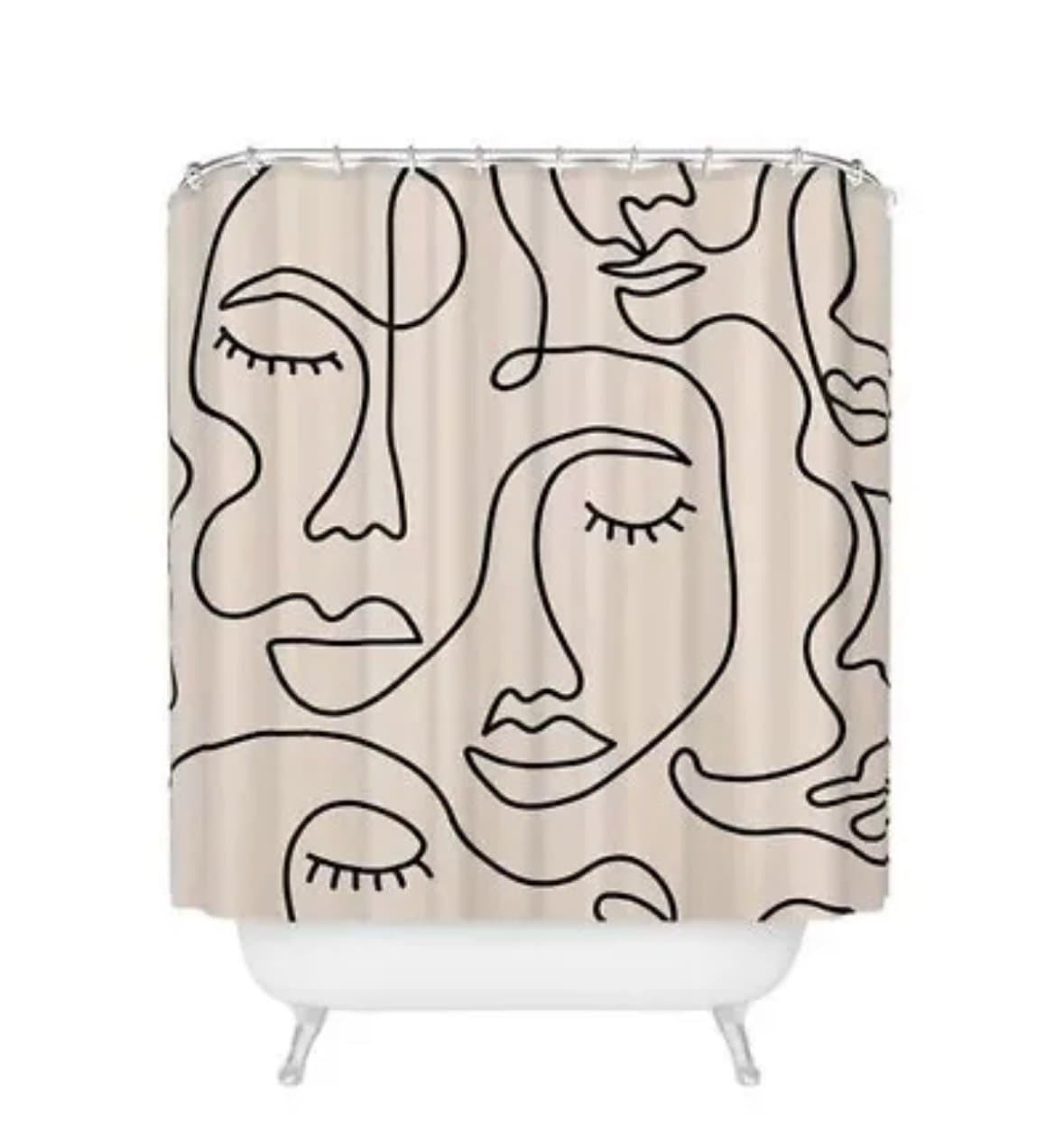 NWT Society6 Abstract Single Line Face Shower Curtain by Sundry Society