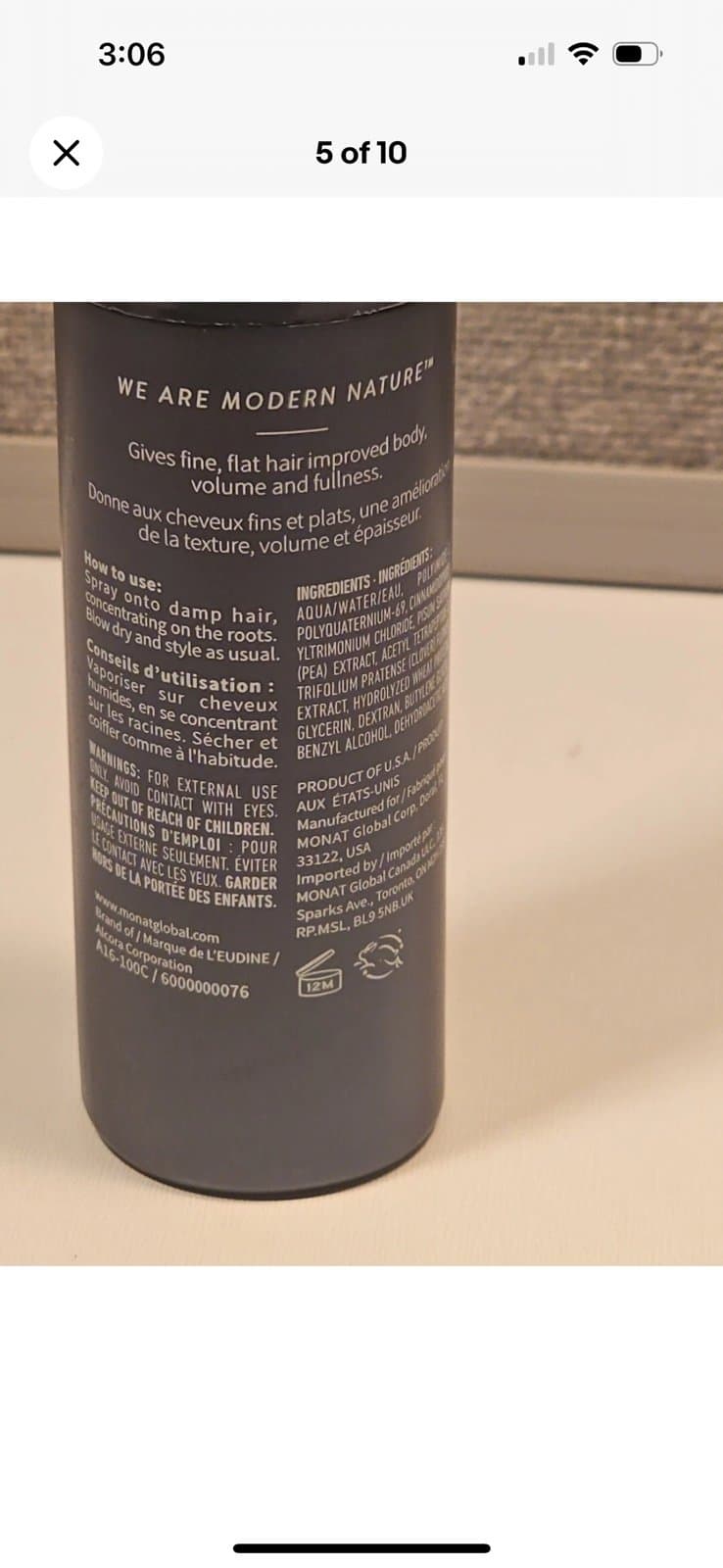 Monat Thickening Spray, Volume Hold & Bounce - Hair Styling - New 59ml 2 oz - Thumbnail 4