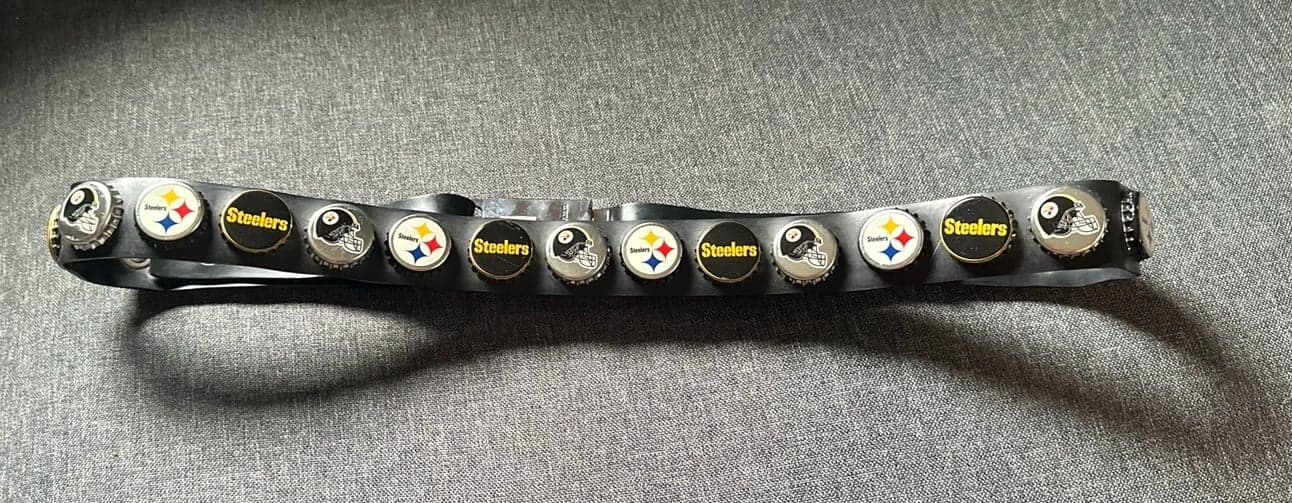 Vintage Little Earth Pittsburgh Steelers seatbelt bottle cap belt!! Sz L - Thumbnail 3