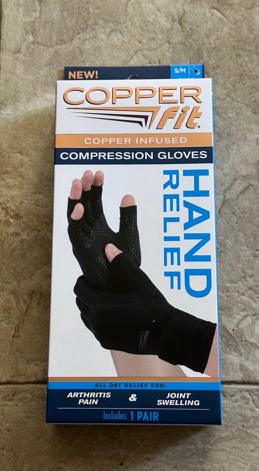 COPPER FIT • Hand Relief COMPRESSION ARTHRITIS GLOVES • S/M • BLACK • 1-Pair.