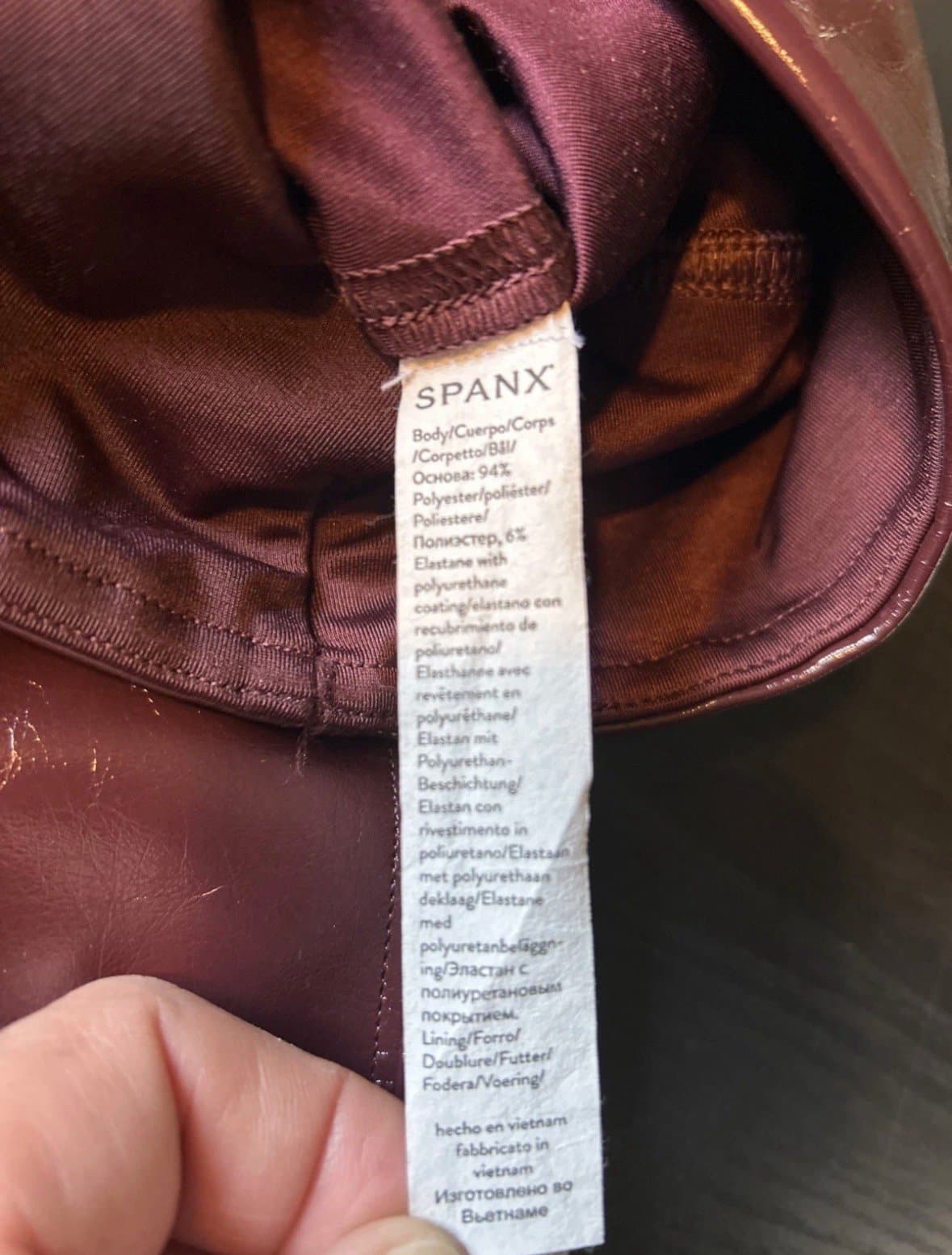Spanx Pants Womens Medium Burgundy Faux Leather High Rise Skinny Leggings Shiny - Thumbnail 5