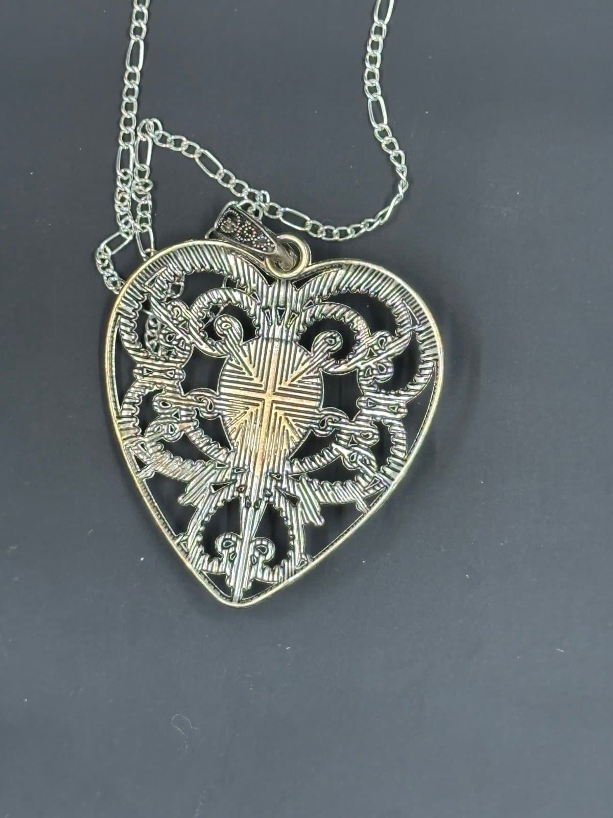 Vintage Necklace Pendant Heart Faux Turquoise Silver Tone - Thumbnail 3