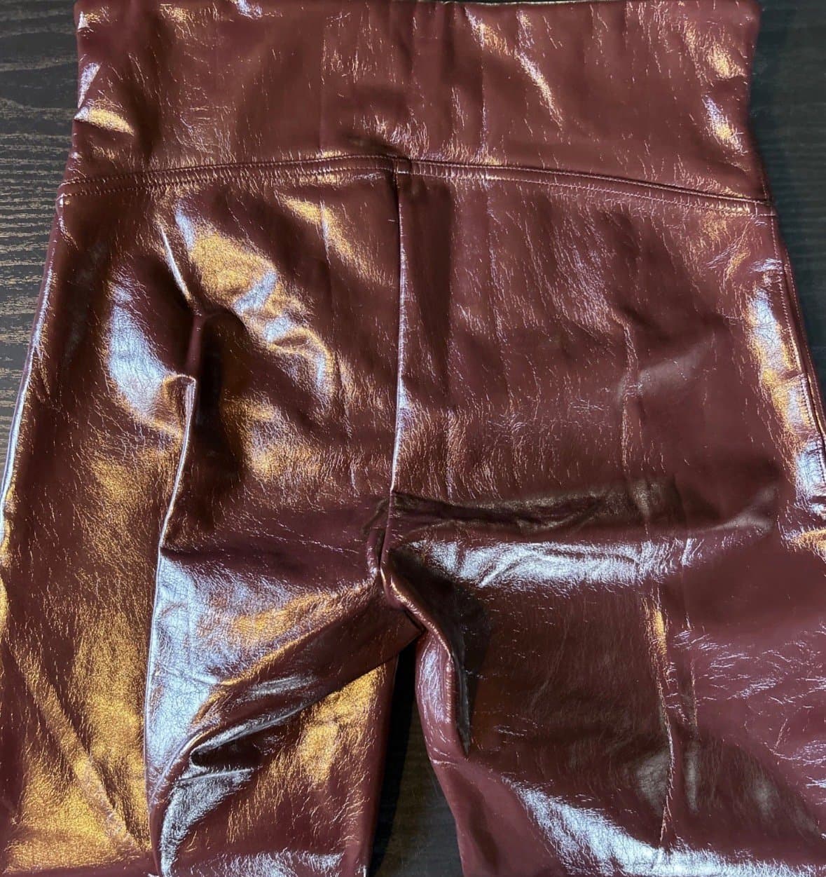 Spanx Pants Womens Medium Burgundy Faux Leather High Rise Skinny Leggings Shiny - Thumbnail 2