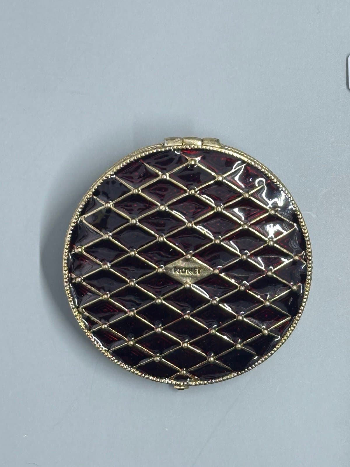 Monet Vintage Art Deco Red Rhinestone Bow Compact Mirror Double Sided – Elegant - Thumbnail 5
