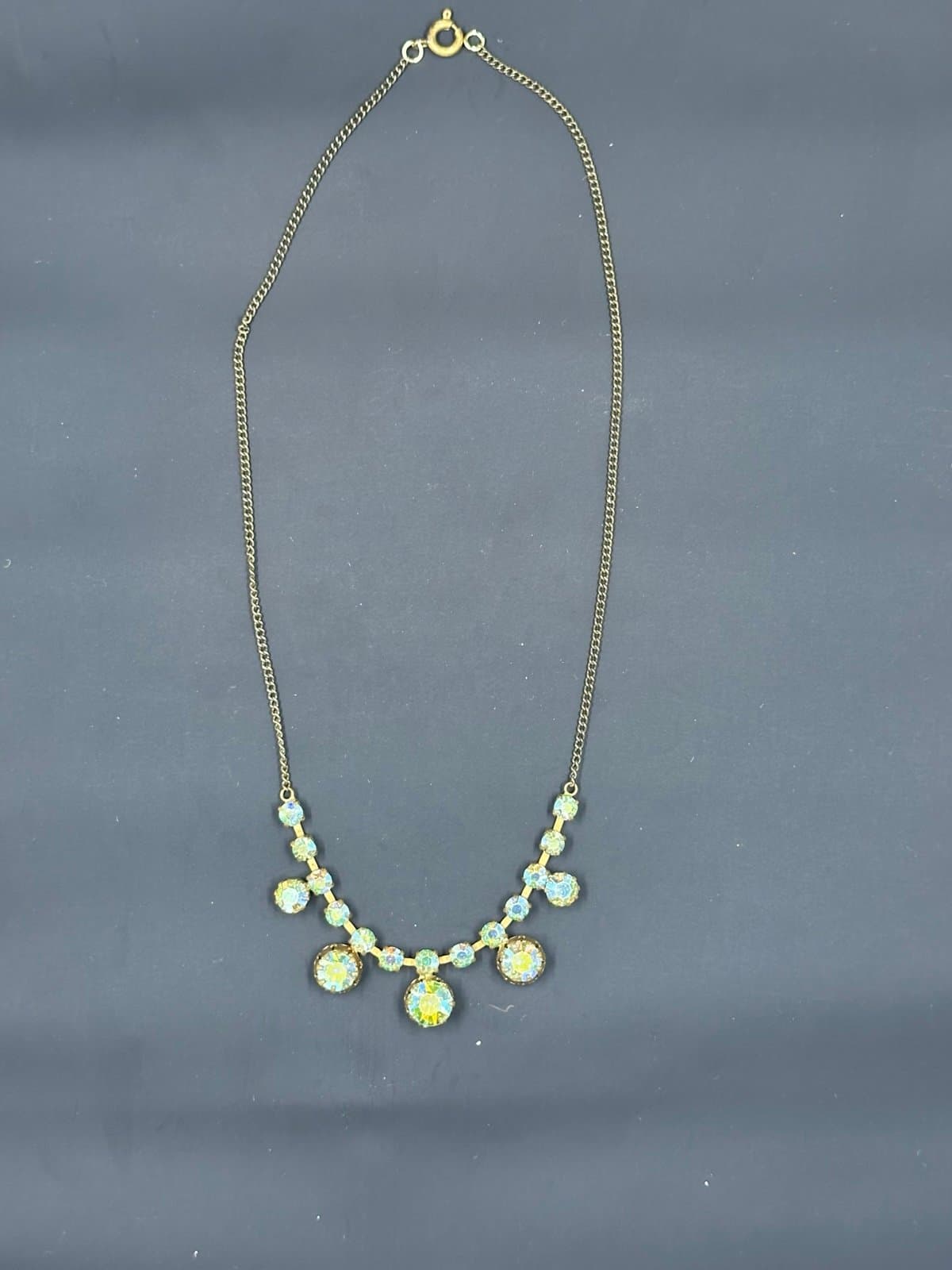 Gold Tone Rhinestone Dangle Drop Choker Necklace