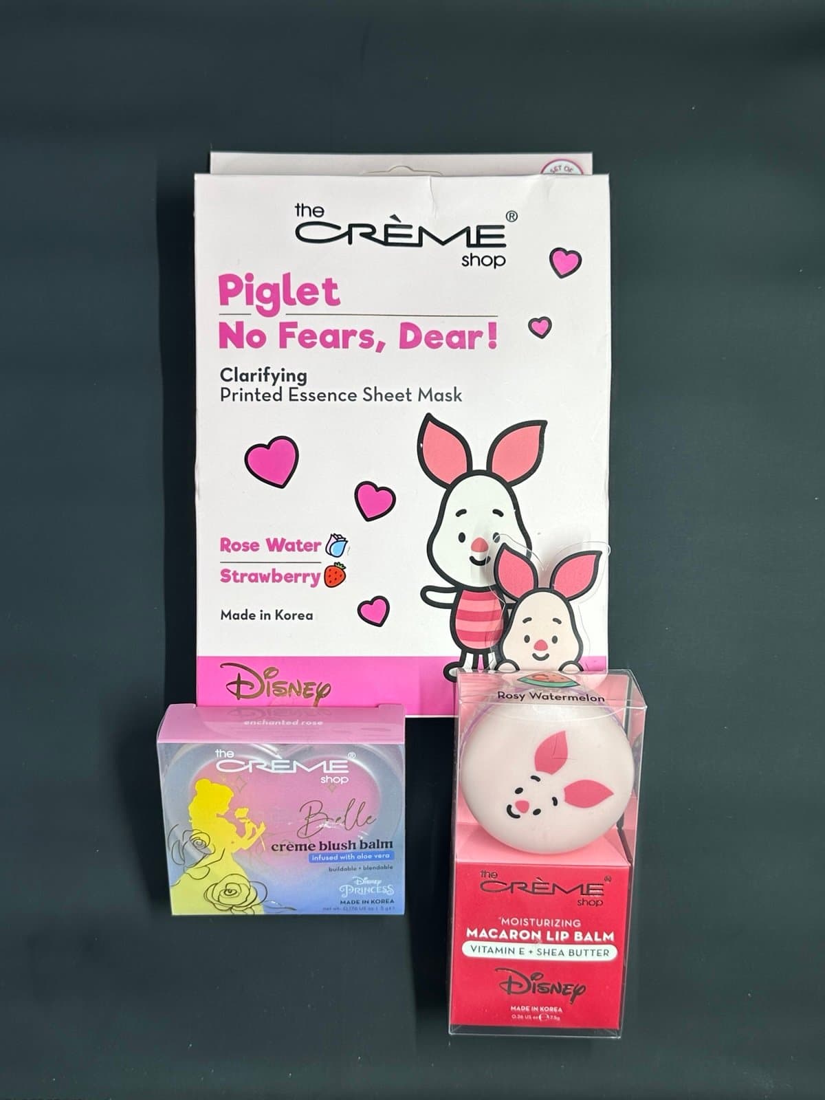 The Creme Shop 3pc. Girls Disney Beauty Set: Sheet Mask, Blush, Lip Balm, NEW!