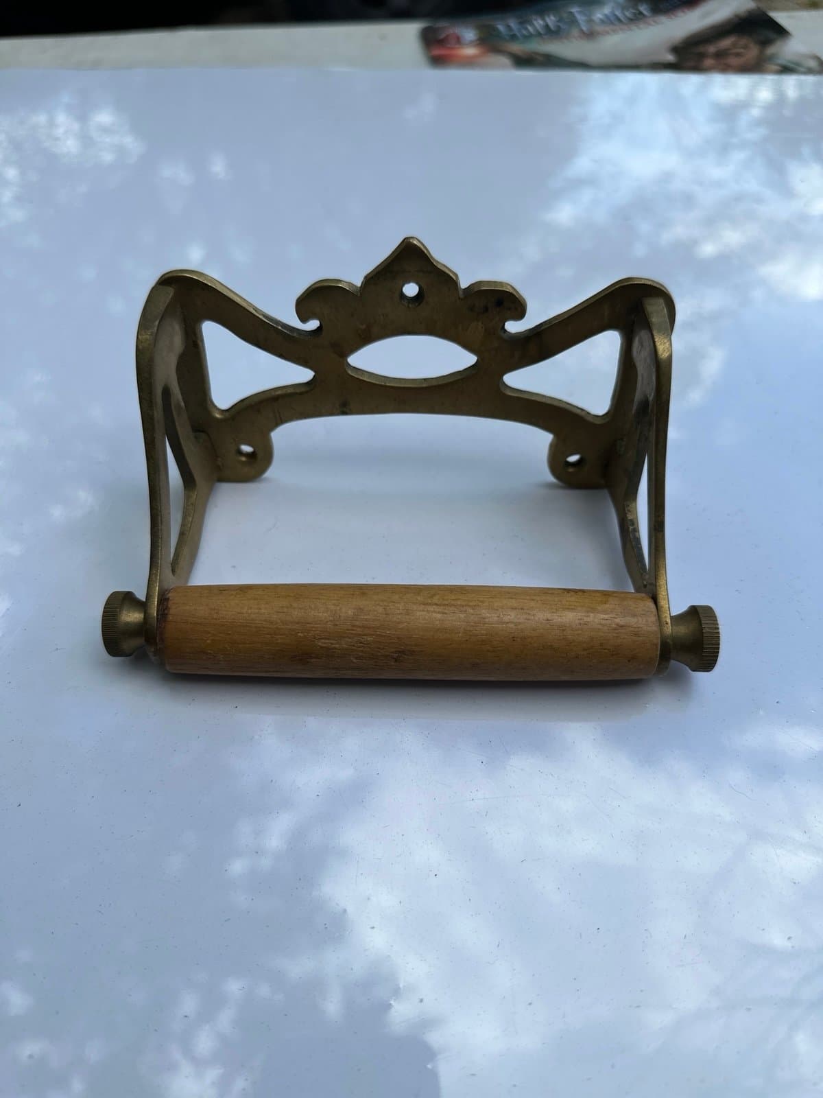 Vintage Toilet Paper Bathroom Holder Gold Brass Antique Victorian Decor MCM Deco