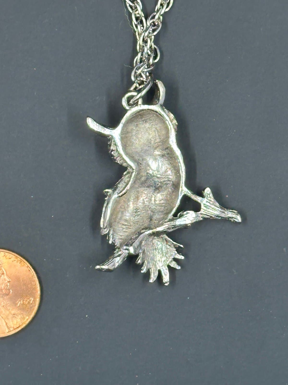 Owl Charm Pewter Pendant Silver Crystal Blue Rolo Chain Necklace 24” Owls Birds - Thumbnail 3