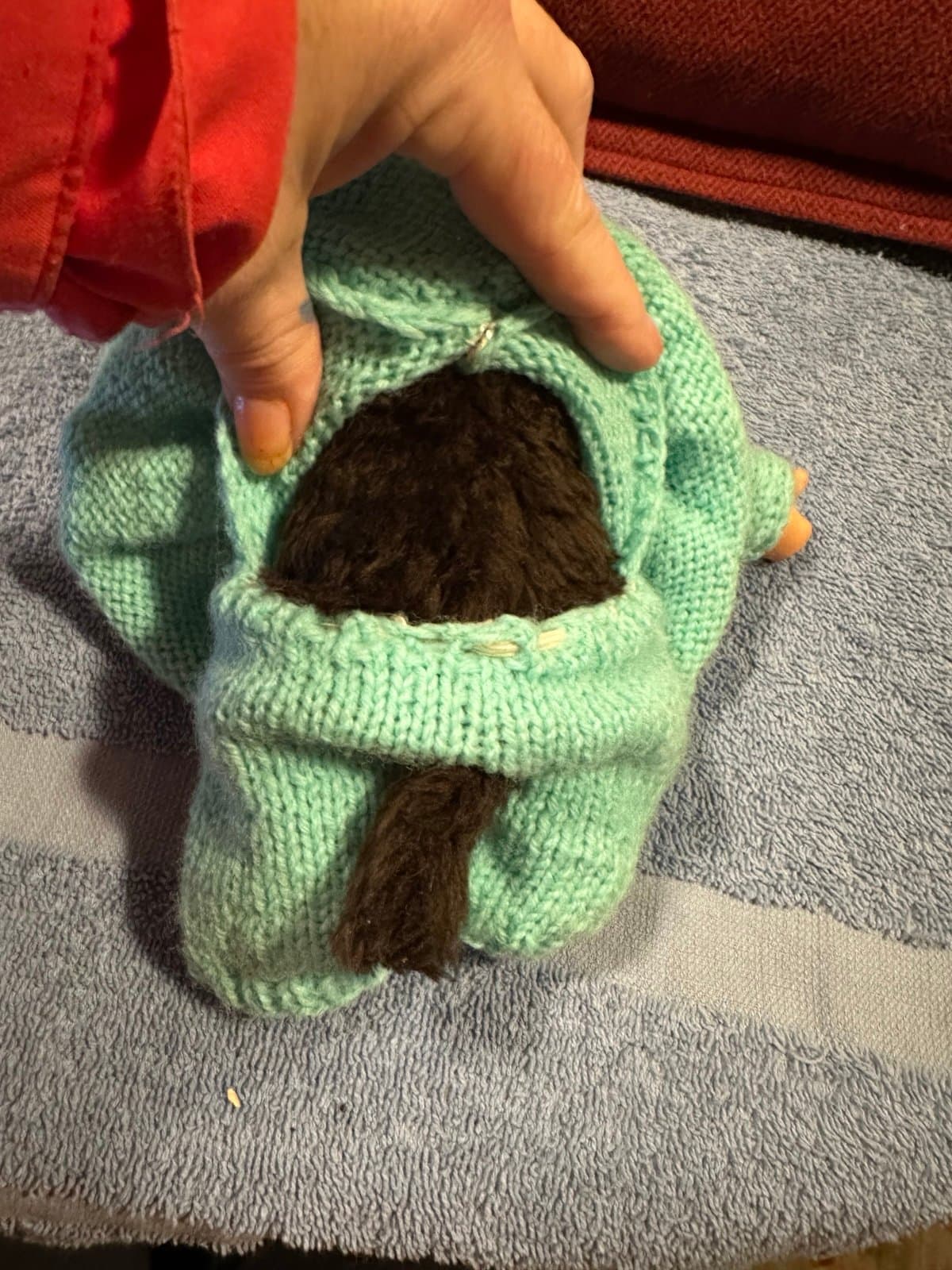 Vintage Monchichi Sleepy Eyes Thumb Sucking Teal knitted outfit! - Thumbnail 6