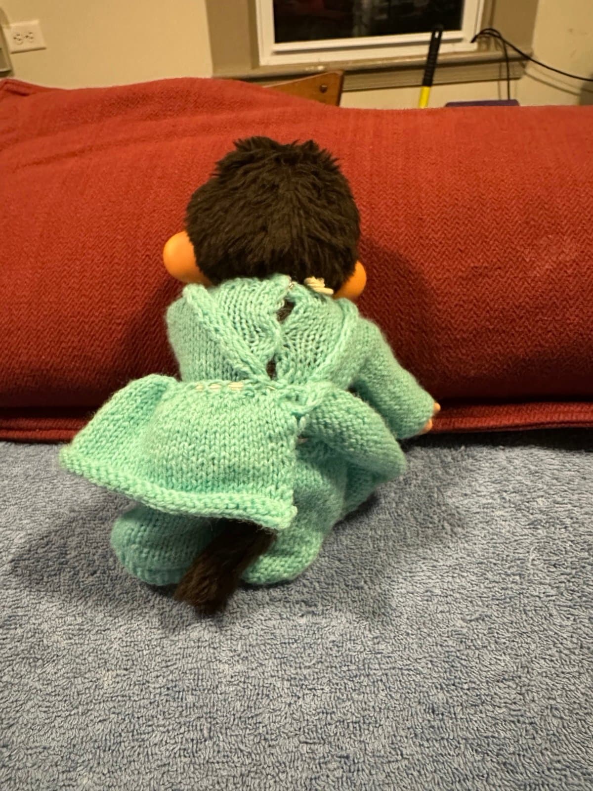 Vintage Monchichi Sleepy Eyes Thumb Sucking Teal knitted outfit! - Thumbnail 5