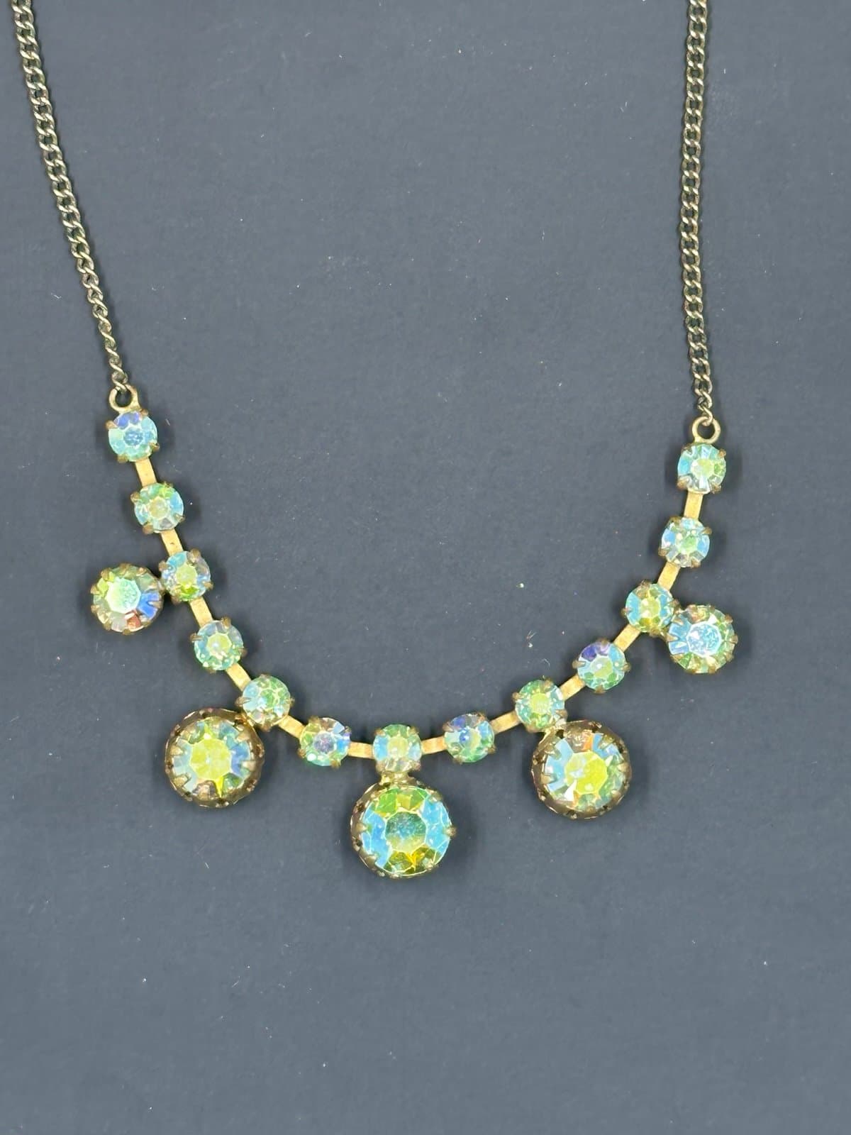 Gold Tone Rhinestone Dangle Drop Choker Necklace - Thumbnail 2