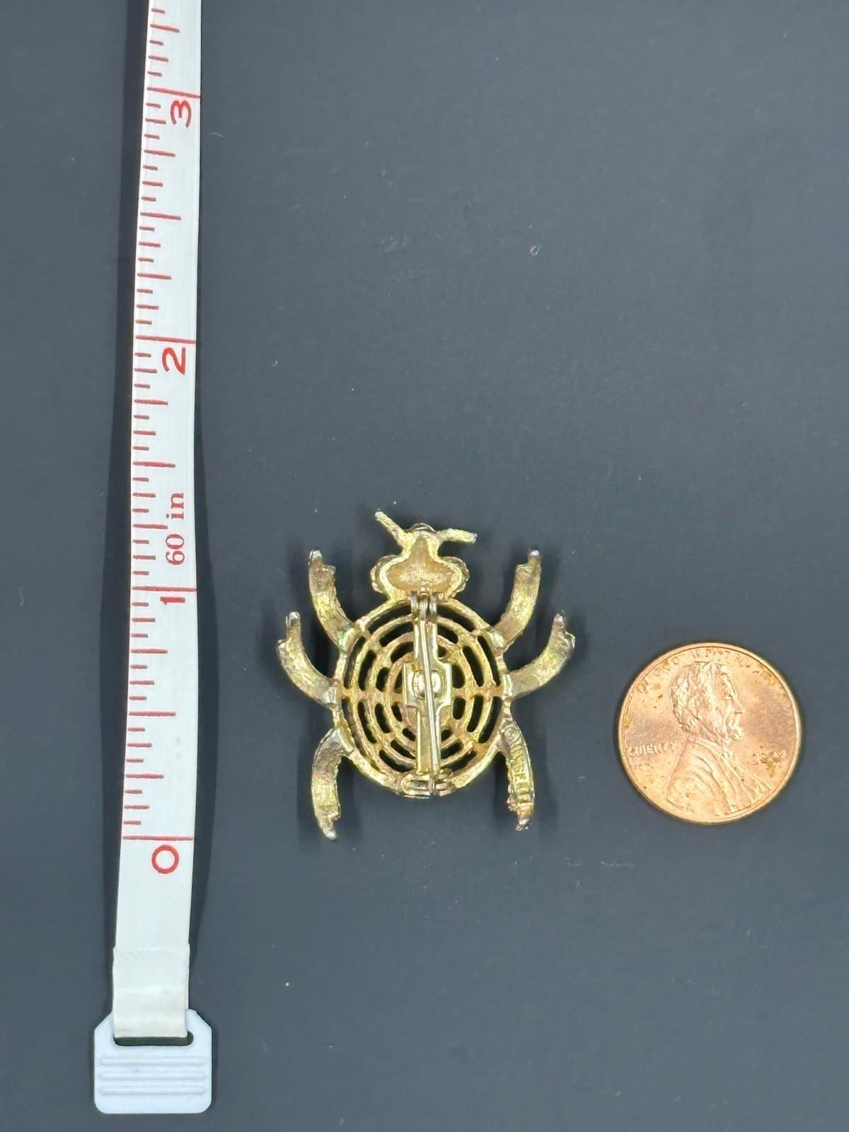 Vintage Mamselle Signed Bug Gold Tone Brooch Pin - Thumbnail 2