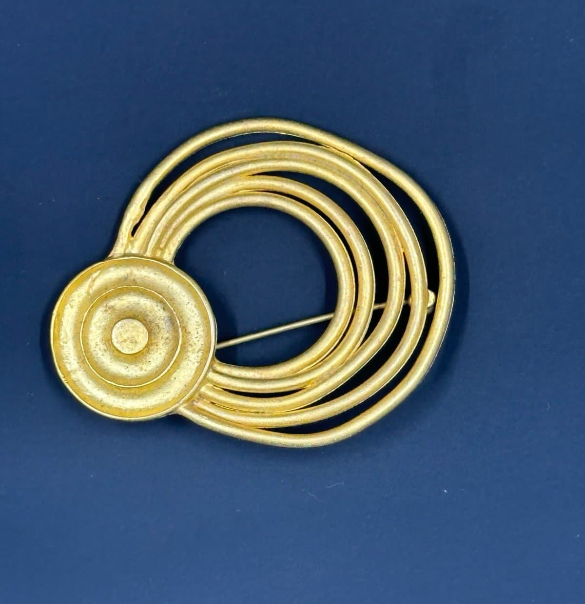 Large 2.5” Circular Gold Brooch, unmarked.