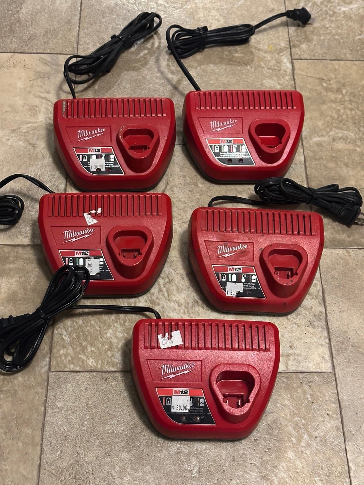 5 Milwaukee M12 battery chargers, (3 Brand new!)