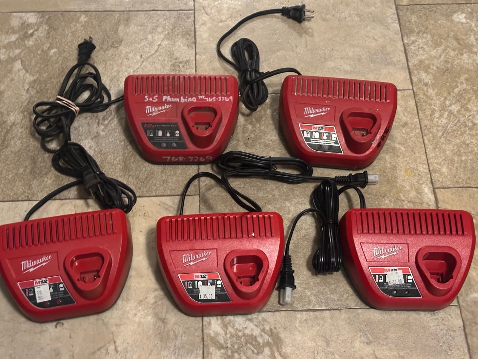 5 Milwaukee M12 battery chargers, (3 Brand new!)