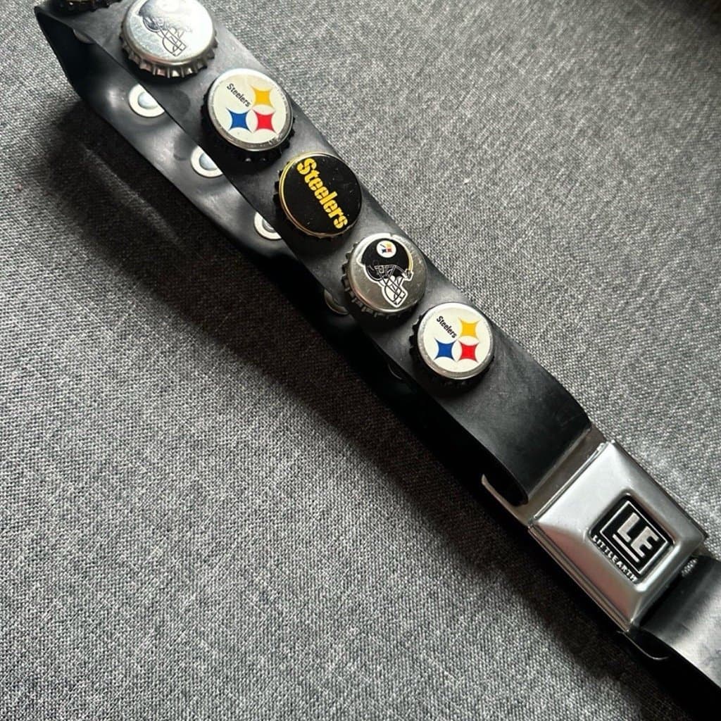 Little Earth Pittsburgh Steelers NFL Belt Bottle Cap Adjust 36”-38” Black