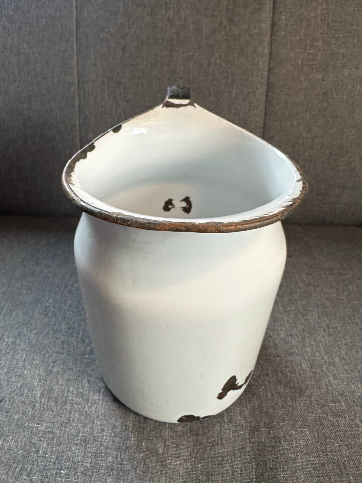 Vintage Antique Enamel, Milk, Water, Pitcher Black White - Thumbnail 6