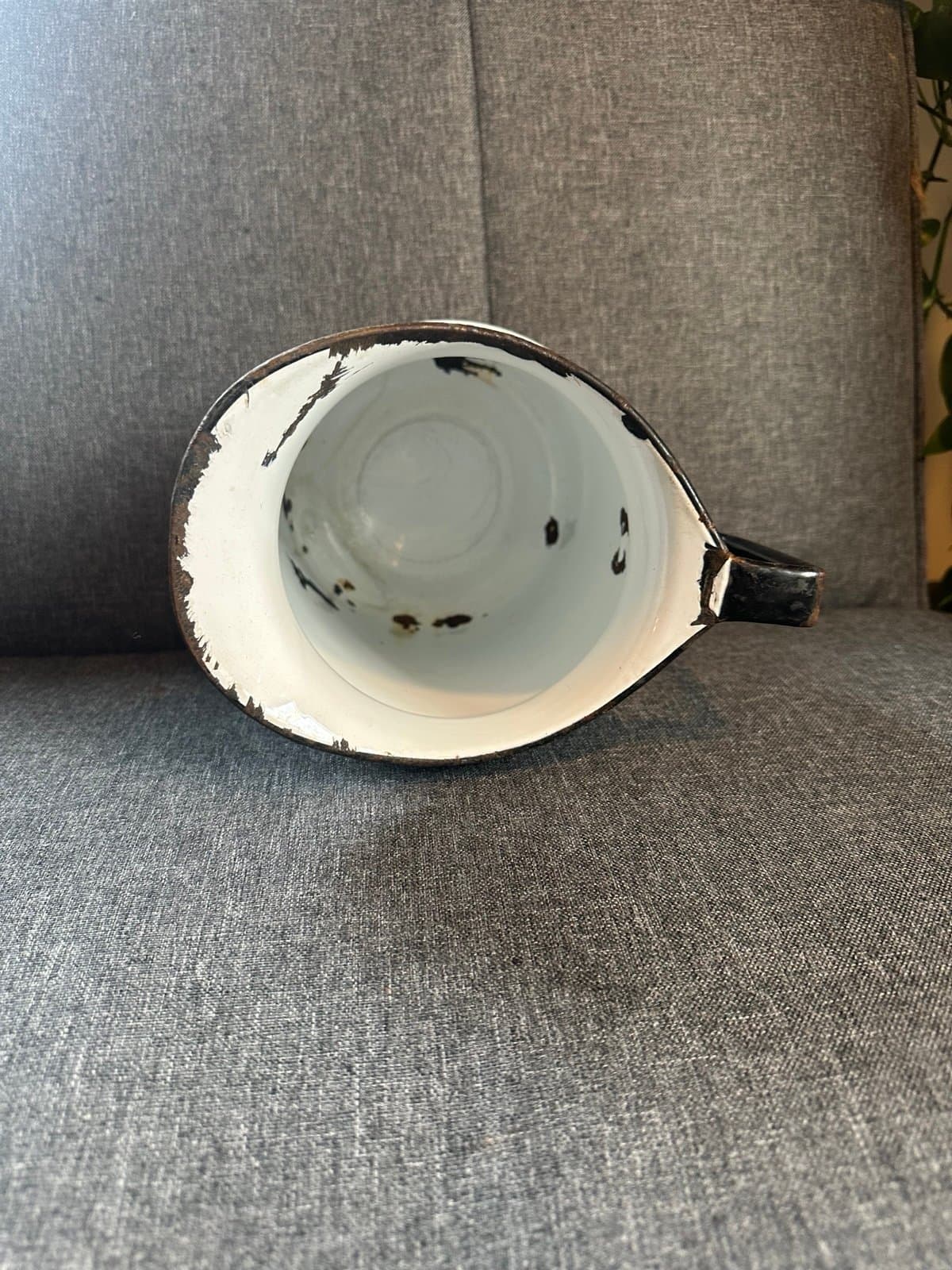 Vintage Antique Enamel, Milk, Water, Pitcher Black White - Thumbnail 4