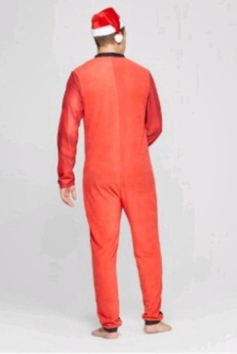 Mens Sexy Santa Christmas Holiday Union Suit Blanket Sleeper Pajamas & Hat NEW! - Thumbnail 2