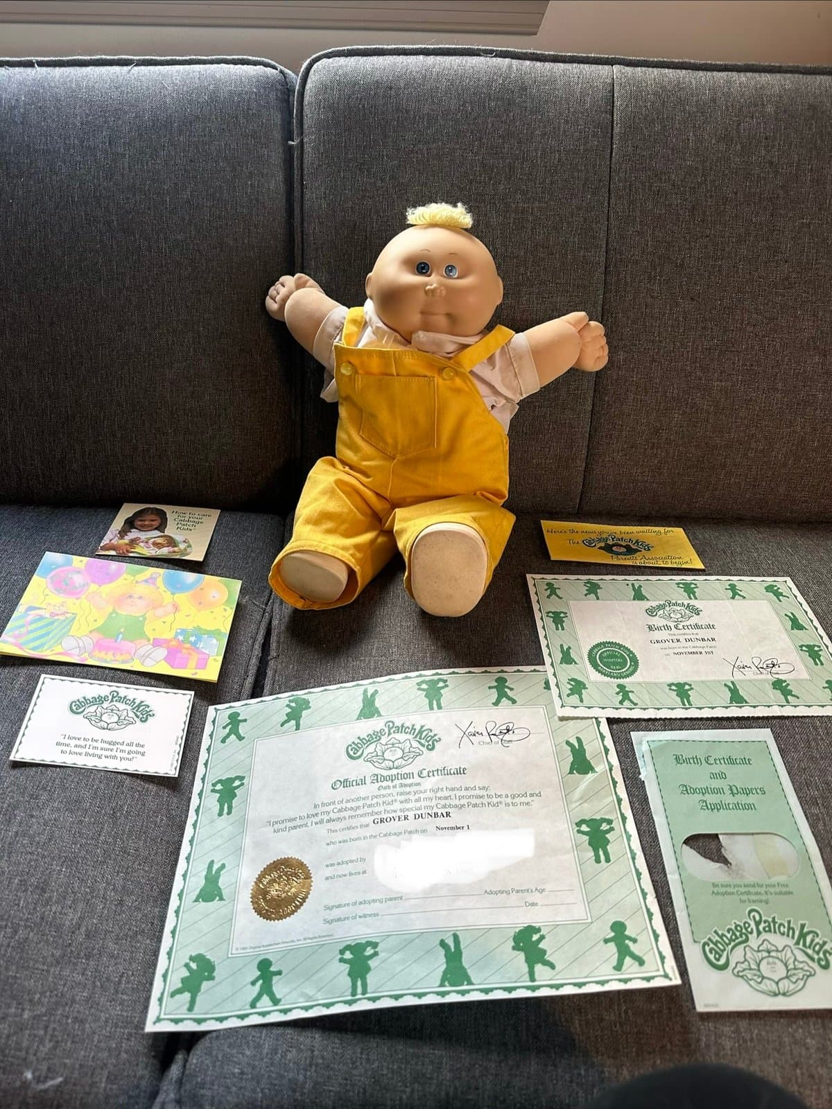 1985 Cabbage Patch Kid Boy Doll Signed “Grover Dunbar” W/ papers!!