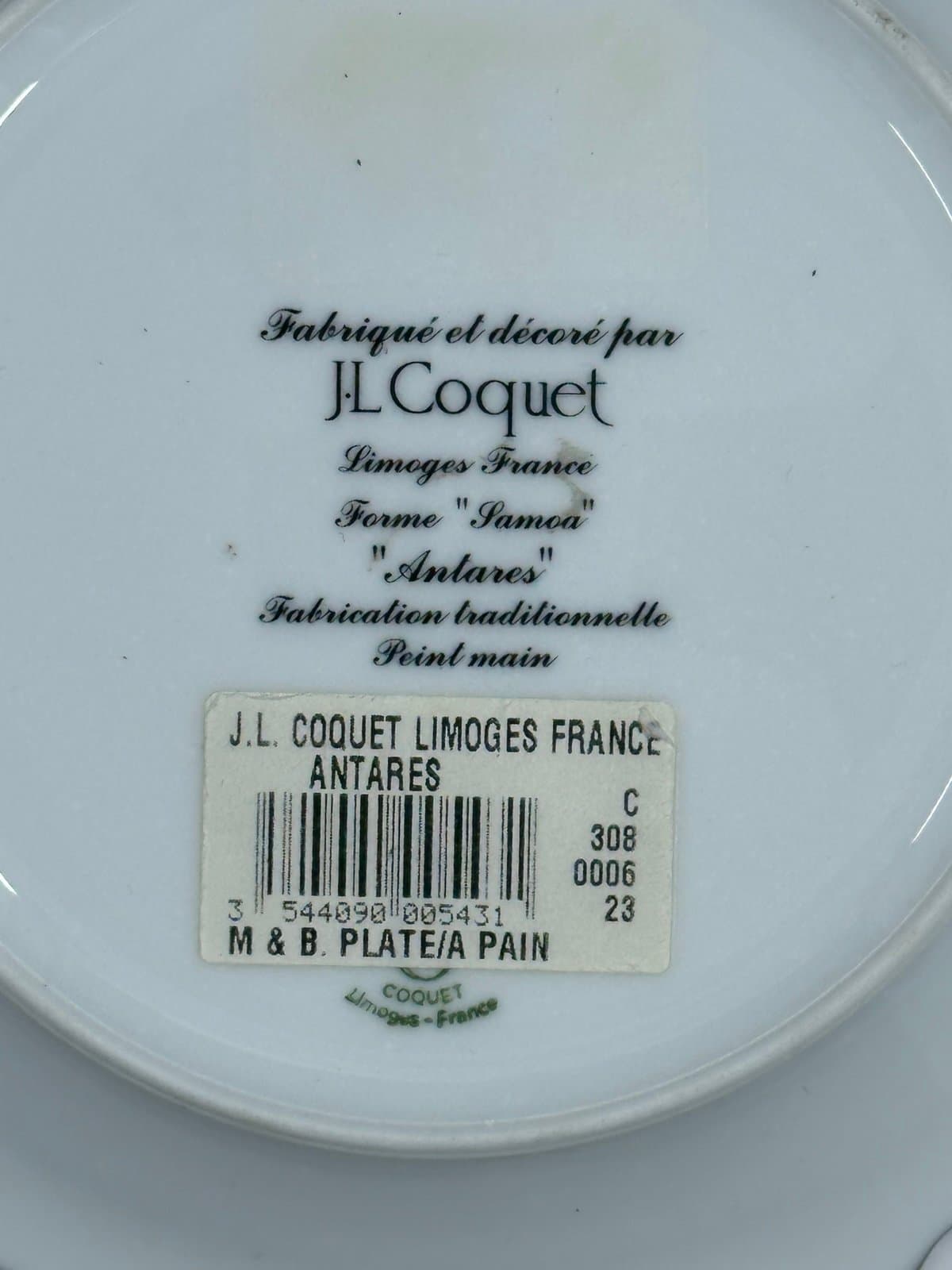 J L Coquet 6.5” M & B Plate, Silver Trim, NEW!!! - Thumbnail 3