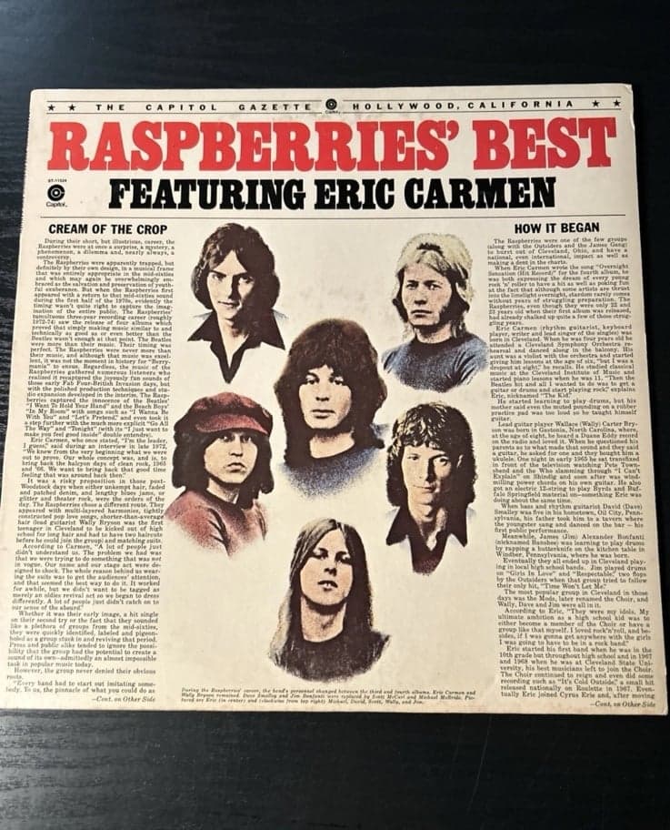 RASPBERRIES' BEST FEAT. ERIC CARMEN, ST-11524 CAPITOL JACKSONVILLE PRESS 1976 NM