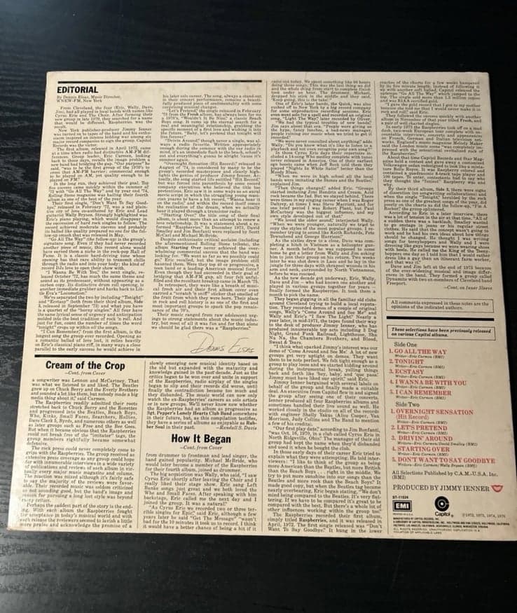 RASPBERRIES' BEST FEAT. ERIC CARMEN, ST-11524 CAPITOL JACKSONVILLE PRESS 1976 NM - Thumbnail 2