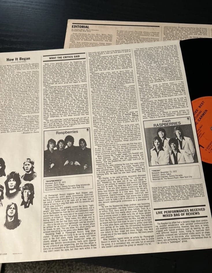 RASPBERRIES' BEST FEAT. ERIC CARMEN, ST-11524 CAPITOL JACKSONVILLE PRESS 1976 NM - Thumbnail 3