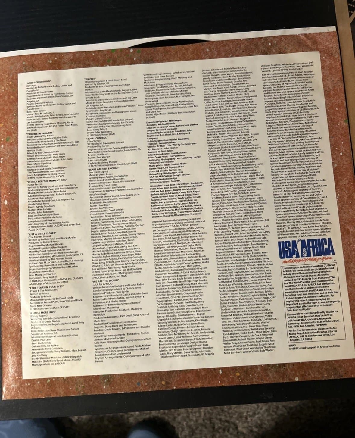 The Historic Recording We Are The World Vinyl Record w/ inner sleeve 1985 - Thumbnail 3